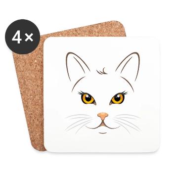 Portrait of a cat with yellow eyes - Coasters (set of 4) - white - Front