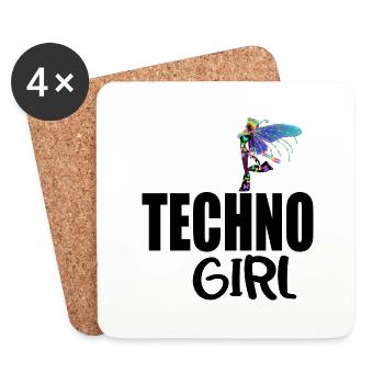 Techno-Mädchen - Untersetzer (4er-Set) - Weiß - Vorne