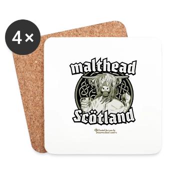 Whisky Merch Design Malthead Scotland Highland Beef - Dessous de verre (lot de 4) - blanc - Devant