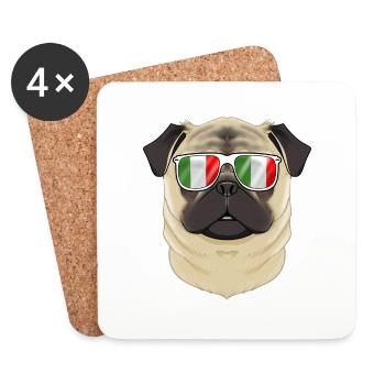 Pug Italy Sunglasses I Italian Flag - Untersetzer (4er-Set) - Weiß - Vorne