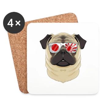 Pug Japan Sunglasses I Japanese Flag - Untersetzer (4er-Set) - Weiß - Vorne