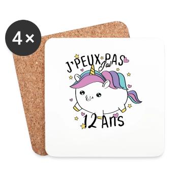 Enfant 12 Ans Fille Anniversaire Cadeau Licorne - Dessous de verre (lot de 4) - blanc - Devant