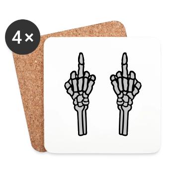 2 hands middle finger bone - Coasters (set of 4) - white - Front
