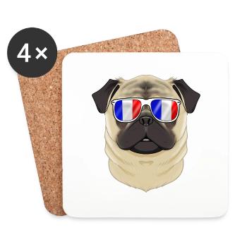 Pug France Sunglasses I French Flag - Untersetzer (4er-Set) - Weiß - Vorne