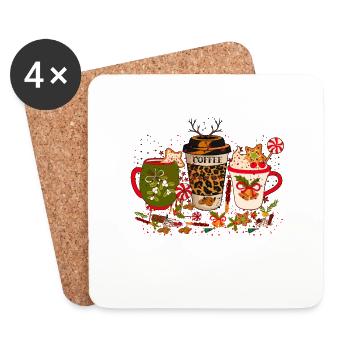 Weihnachtskaffee, Weihnachtsfeier, Weihnachtsstimmung - Untersetzer (4er-Set) - Weiß - Vorne
