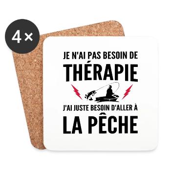thérapie - pêche / humour pêche - Dessous de verre (lot de 4) - blanc - Devant