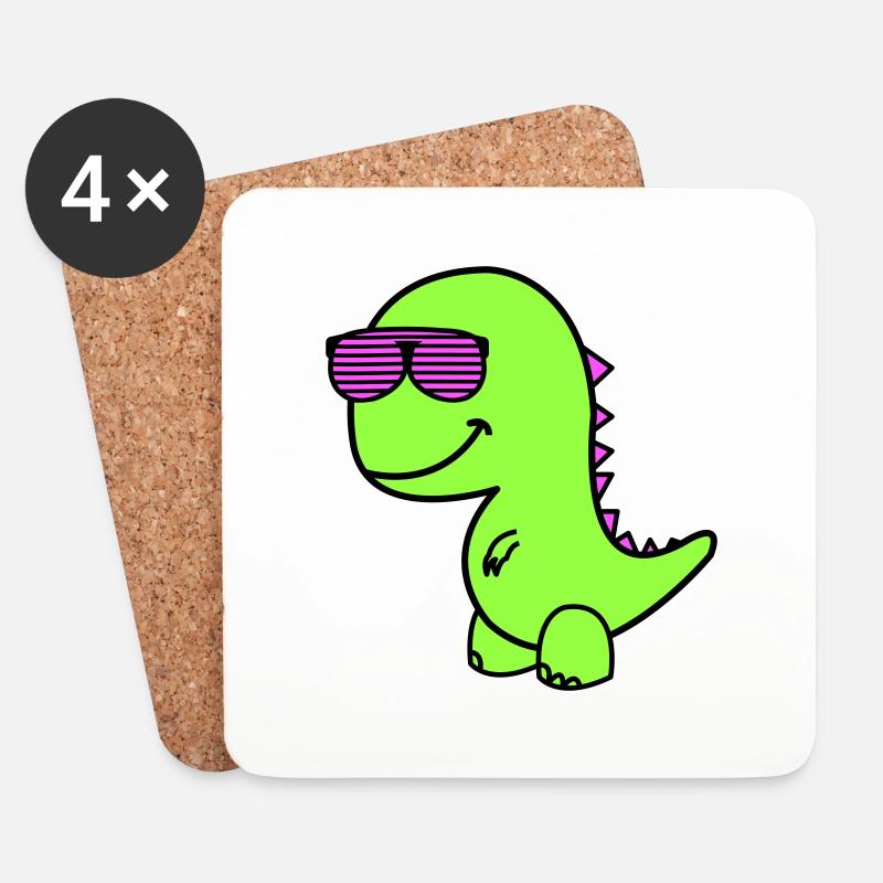 Cool Dino - Untersetzer (4er-Set) - Weiß