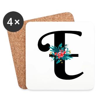 Buchstabe E geblümt - Untersetzer (4er-Set) - Weiß - Vorne