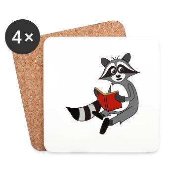 Raccoon reads book gift idea - Coasters (set of 4) - white - Front