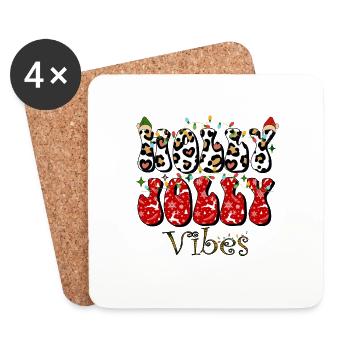 Holly Jolly Vibes, Christmas vibes, Xmas family - Coasters (set of 4) - white - Front