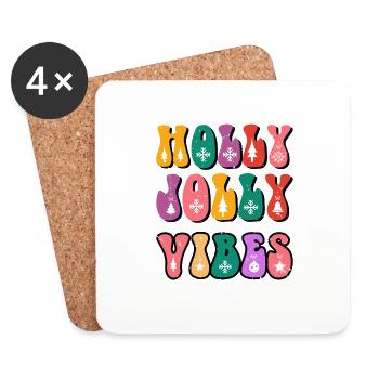 Holly Jolly Vibes, Weihnachtsstimmung, Weihnachtsfamilie - Untersetzer (4er-Set) - Weiß - Vorne