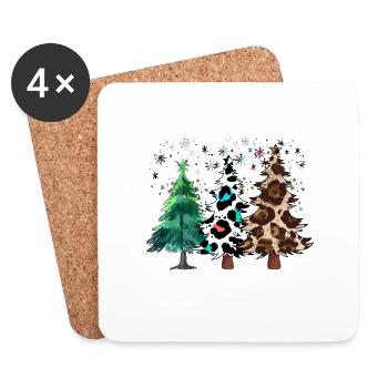Weihnachtsbäume, Leoparden-Weihnachtsbäume, Winter - Untersetzer (4er-Set) - Weiß - Vorne