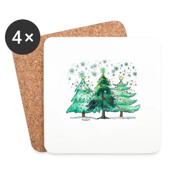 Weihnachtsbäume, Leoparden-Weihnachtsbäume, Winter - Untersetzer (4er-Set) - Weiß - Vorne