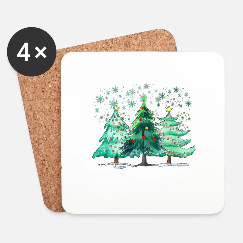 Weihnachtsbäume, Leoparden-Weihnachtsbäume, Winter - Untersetzer (4er-Set) - Weiß
