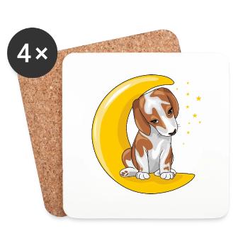 Cute beagle resting on the moon - Coasters (set of 4) - white - Front