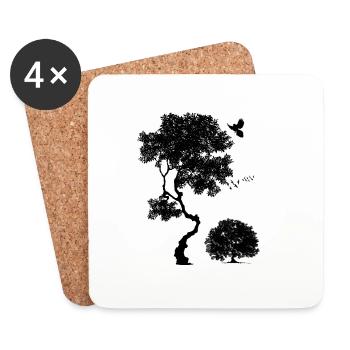 Forêt, Oiseaux arboricoles, Nature, Graphisme pour hommes, Arbres - Dessous de verre (lot de 4) - blanc - Devant