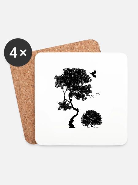 Wald, Baumvögel, Natur, Herrengrafik, Bäume - Untersetzer (4er-Set) - Weiß