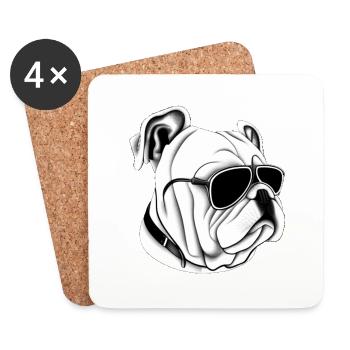 Chiens bouledogues avec lunettes de soleil motif cool - Dessous de verre (lot de 4) - blanc - Devant