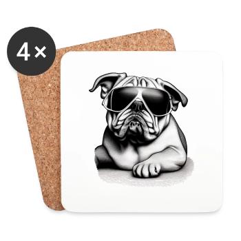 Chiens bouledogues avec lunettes de soleil motif cool - Dessous de verre (lot de 4) - blanc - Devant