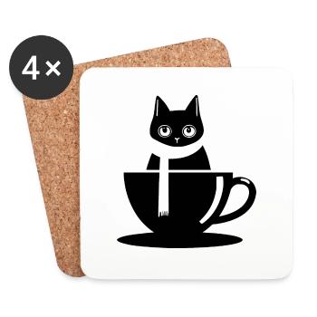 Cat Coffee Time - Untersetzer (4er-Set) - Weiß - Vorne