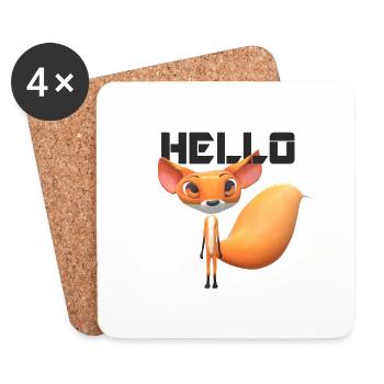 Hello Fox Welcome Animal Stuffed Animal - Coasters (set of 4) - white - Front