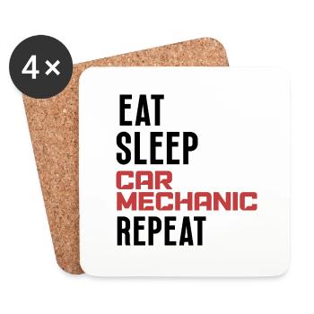 Eat sleep car mechanic repeat original gift garage - Dessous de verre (lot de 4) - blanc - Devant