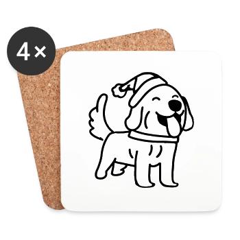 Dog with Christmas hat Funny gift idea - Coasters (set of 4) - white - Front