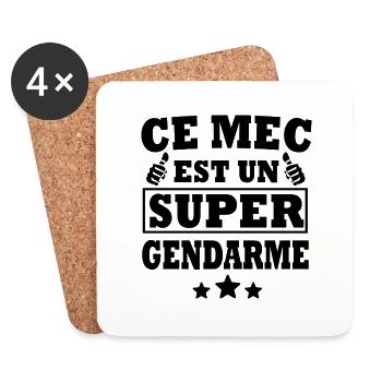 super gendarme / cadeau humour gendarme - Dessous de verre (lot de 4) - blanc - Devant