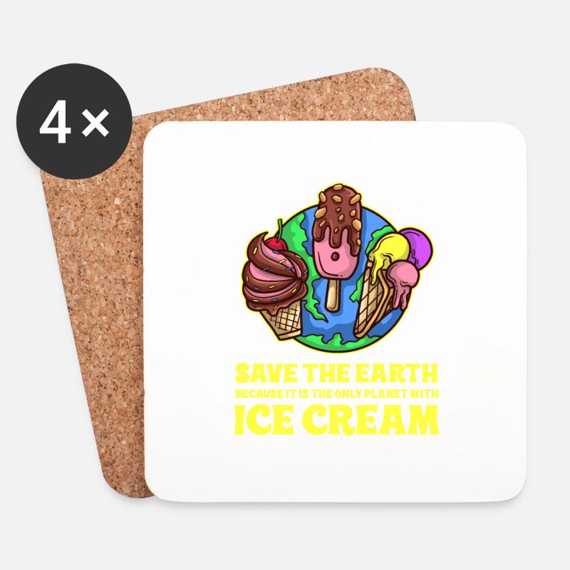Rettet die Erde, Ice Cream! - Untersetzer (4er-Set) - Weiß