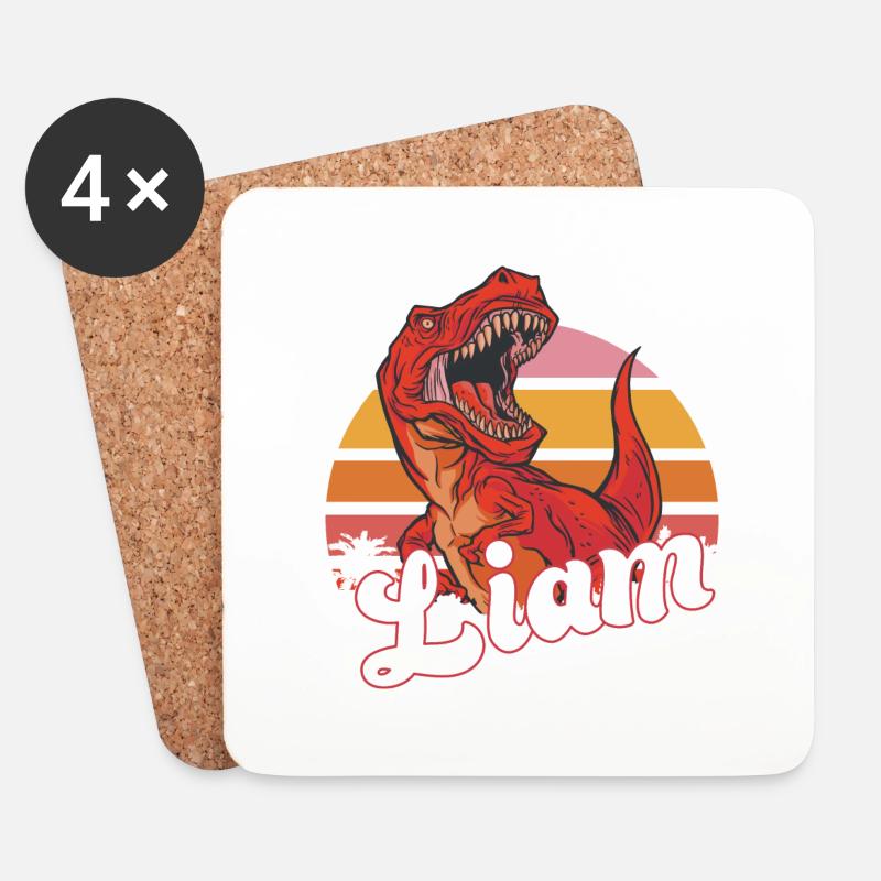 LIAM - Schöner Jungen Name mit T-REX Dino - Untersetzer (4er-Set) - Weiß
