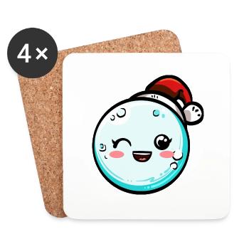 Snowball with Christmas hat #4/9 - Coasters (set of 4) - white - Front