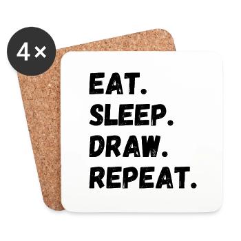 Manger Sommeil Dessiner Répéter - Dessous de verre (lot de 4) - blanc - Devant