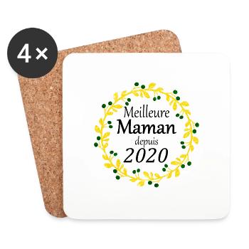 Meilleure Maman depuis 2020 - Dessous de verre (lot de 4) - blanc - Devant