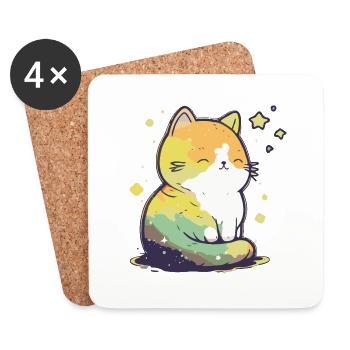 Comic Cute Kawaii Katze Sternchen Kitten Kätzchen - Untersetzer (4er-Set) - Weiß - Vorne