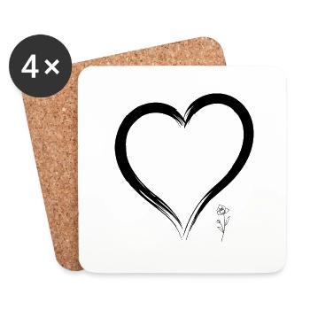 Cœur ouvert avec design de rose - Dessous de verre (lot de 4) - blanc - Devant