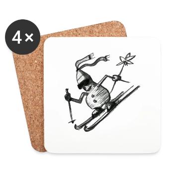 Bonhomme de neige de ski - Dessous de verre (lot de 4) - blanc - Devant