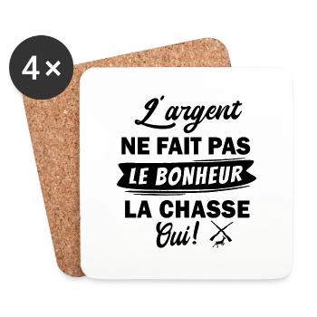bonheur et chasse / cadeau humour chasse - Dessous de verre (lot de 4) - blanc - Devant