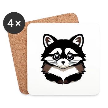Ratons laveurs Mignon Dessin animé Raton laveur 23 - Dessous de verre (lot de 4) - blanc - Devant