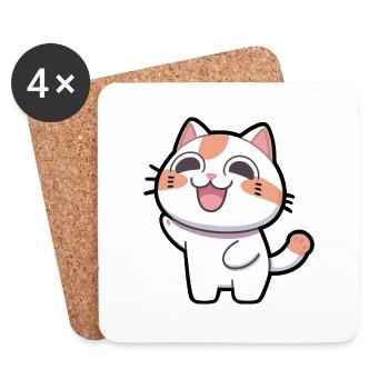 Chat heureux - Dessous de verre (lot de 4) - blanc - Devant