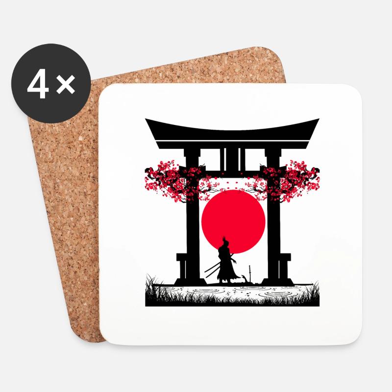 Samurai Torii Tor | Japanische Vibes - Untersetzer (4er-Set) - Weiß
