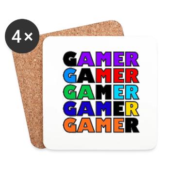 Retro multicolored black gamer - Coasters (set of 4) - white - Front