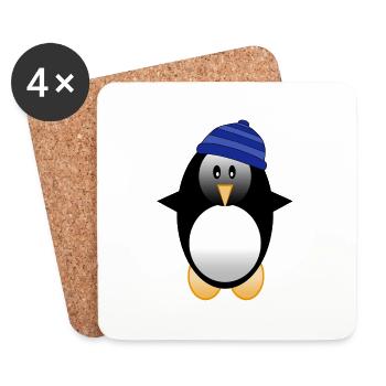Pingouin avec casquette - Dessous de verre (lot de 4) - blanc - Devant