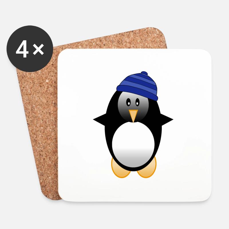 Pinguin mit Mütze - Untersetzer (4er-Set) - Weiß