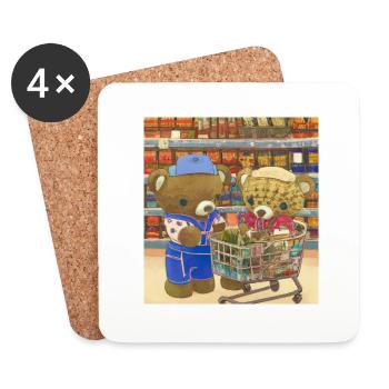 Fluffy teddy bears shopping in the supermarket - Coasters (set of 4) - white - Front