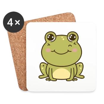 Kawaii Cute Happy Frog - Coasters (set of 4) - white - Front