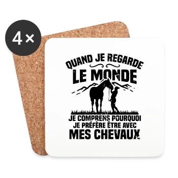 Je préfère être avec mes chevaux - Dessous de verre (lot de 4) - blanc - Devant