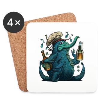 Sea monster with craft beer - Coasters (set of 4) - white - Front