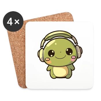 Kawaii Mignon Happy Colorful Frog avec écouteurs - Dessous de verre (lot de 4) - blanc - Devant