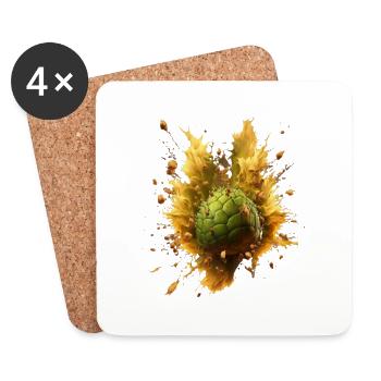 Le houblon tombe dans la bière et éclabousse - Dessous de verre (lot de 4) - blanc - Devant