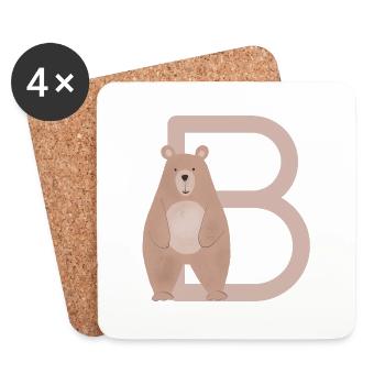 B - OURS - ABC, Alphabet, Lettre, Animal, Nom - Dessous de verre (lot de 4) - blanc - Devant
